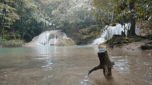 The Roberto Barrios waterfalls is a natural landscape, where the impressive waterfall reflects the beauty of the state of Chiapas. Aerial drone view