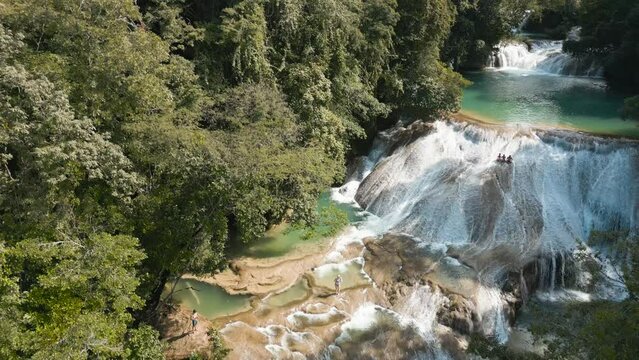 The Roberto Barrios waterfalls is a natural landscape, where the impressive waterfall reflects the beauty of the state of Chiapas. Aerial drone view