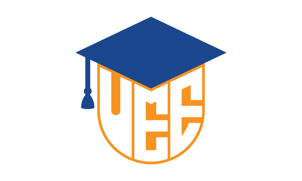 UEE initial letter academic logo design vector template. school college logo, university logo, graduation cap logo, institute logo, educational logo, library logo, teaching logo, book shop, varsity	
