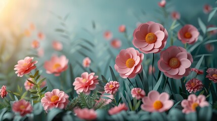 Obraz na płótnie Canvas Floral flowers paper cut flower background