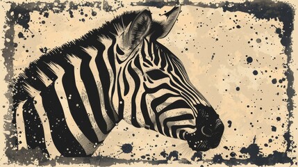 Fototapeta premium a black and white picture of a zebra's head with spots on it's skin and a grungy background.