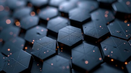Close up view of black hexagonal object