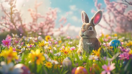 Beautiful Easter wallpaper in 3d style. Happy Easter! - obrazy, fototapety, plakaty
