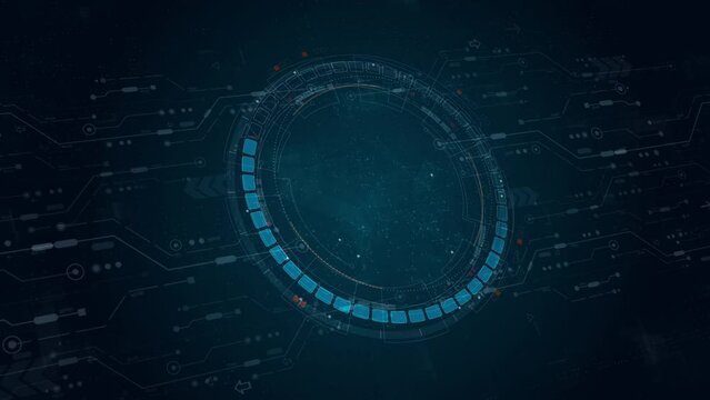 Motion graphic of Blue digital circle futuristic HUD elements with flowing arrows with rotation circle head up display technology on abstract background concepts