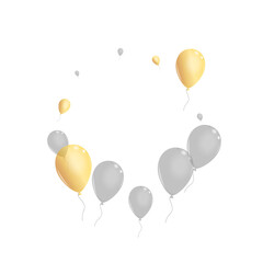 Silver Balloon Background White Vector. Toy Entertainment Set. Yellow Glossy Balloon. Confetti Congratulation Illustration.
