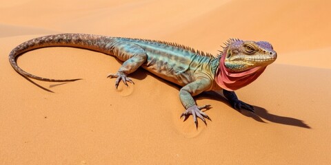 Fototapeta premium Iguana in the sand dunes of the Sahara desert in Morocco.