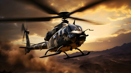 AH-1 Cobra Attack Helicopter - Embodiment of Aerial Power and Precision over Rugged Terrain - obrazy, fototapety, plakaty