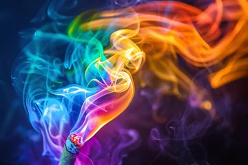 Poster A beacon of light in the dark, a cigarette with rainbow smoke spirals into infinity, merging the mundane with the magical , Pop art © Wonderful Studio