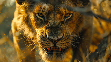 The fierce determination in the eyes of a lion as it hunts its prey, the thrill of the chase...