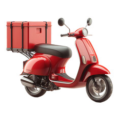 Red Retro Vintage Scooter Isolated on transparent background. Modern Personal Transport. Classic Motor Scooter Side View. Electric Motorcycle with Step Through Frame. 3D illustration, Ai generated
