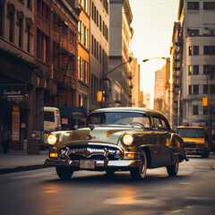 Vintage car in an urban setting. 