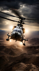 AH-1 Cobra Attack Helicopter - Embodiment of Aerial Power and Precision over Rugged Terrain