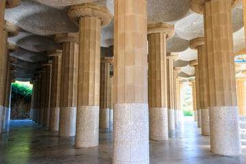 Columns of Hypostyle Room in Park Guell, Barcelona, Spain