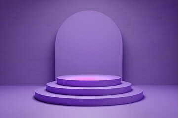 3D rendering purple colour minimal concept double cylinder pedestal or podium for product showcase display on empty background. 3D mockup illustration. generative ai.