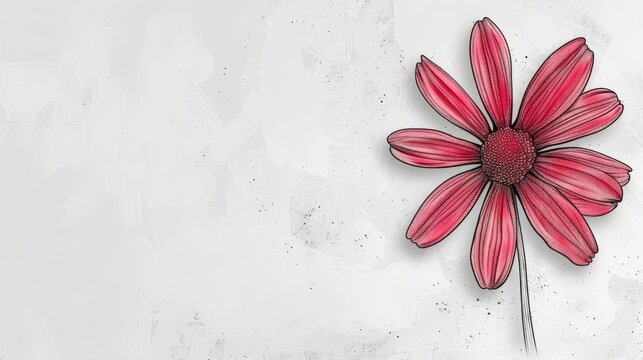  a drawing of a pink flower on a white background with a place for the text on the left side of the image.