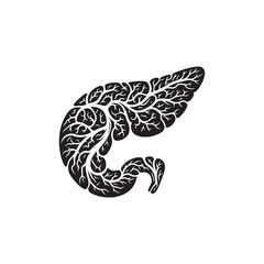 Human Pancreas Silhouette Vector: Illustrating the Vital Organ's Structure and Function in Simplified Form- pancreas vector stock.