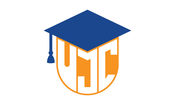 UJC initial letter academic logo design vector template. school college logo, university logo, graduation cap logo, institute logo, educational logo, library logo, teaching logo, book shop, varsity	
