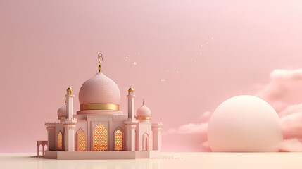 islamic ramadan background, eid al fitri, iftar, eid al adha, beautiful mosque and lantern background. camel in the middle of the desert with mosque	
