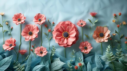 Floral flowers paper cut flower background - obrazy, fototapety, plakaty