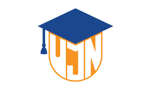 UJN initial letter academic logo design vector template. school college logo, university logo, graduation cap logo, institute logo, educational logo, library logo, teaching logo, book shop, varsity	
