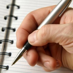 Hand writing in a notebook with a pen.Concept of concept of getting organized and making a to do list