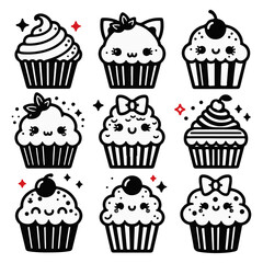 Set of cupcakes with icing, cute vector cupcakes