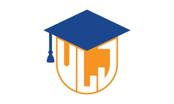 ULJ initial letter academic logo design vector template. school college logo, university logo, graduation cap logo, institute logo, educational logo, library logo, teaching logo, book shop, varsity	

