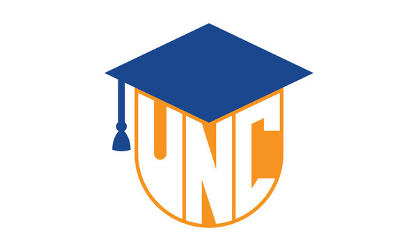 UNC initial letter academic logo design vector template. school college logo, university logo, graduation cap logo, institute logo, educational logo, library logo, teaching logo, book shop, varsity	
