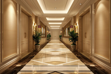 Corridor in luxury hotel, empty space