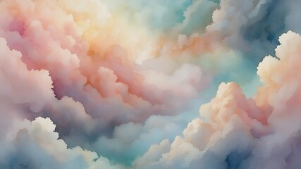 clouds and sky, In this dreamy watercolor depiction, the aerial marvel is transformed into a breathtaking vision of beauty and wonder, rendered with soft, pastel hues and intricate details that evoke  - obrazy, fototapety, plakaty