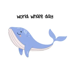 Foto op Canvas cute whale blue, world whale day, set on white background. Underwater world. © Anna