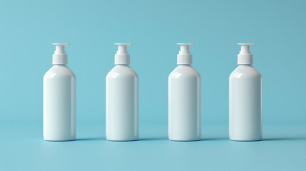 A simple mockup of blank lotion bottles against a cool blue background