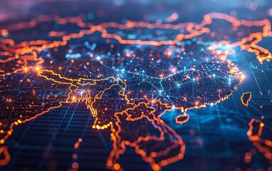 China and India are leading the way in advancing the concept of a connected and interconnected Asian network through the use of digital mapping - obrazy, fototapety, plakaty