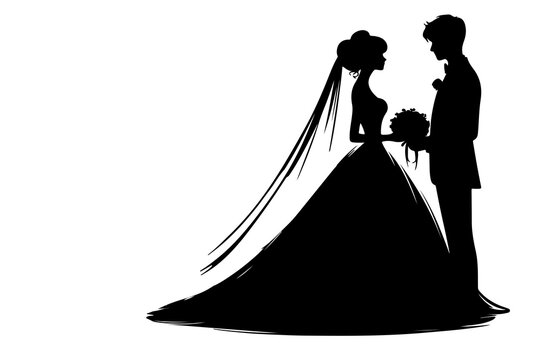 recommend clip art: silhouette wedding couple bride and groom outlne vector illustration on white background