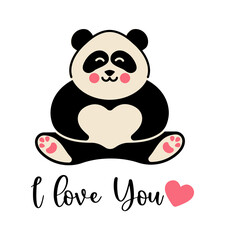 Cute panda. Simple flat icon with the inscription I love you