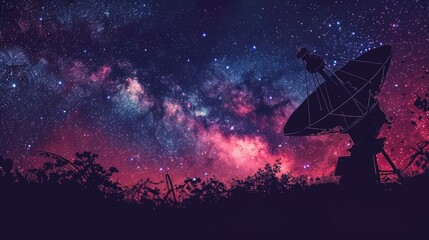 A sky containing stars and the universe. Starry sky or space, consisting of stars and the universe. Abstract mash line and point radio telescope. Modern illustration of the universe or cosmos. - obrazy, fototapety, plakaty