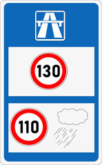 Panneau routier français : indications de limitation de vitesse sur les autoroutes	