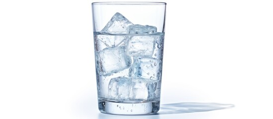 A refreshing glass of water containing several ice cubes to keep it cool and crisp