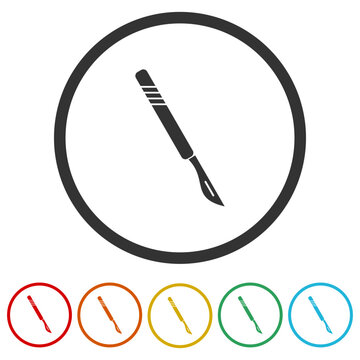 Scalpel knife symbol. Set icons in color circle buttons