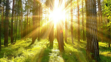Sun-Kissed Forest: Nature's Radiance. Generative AI