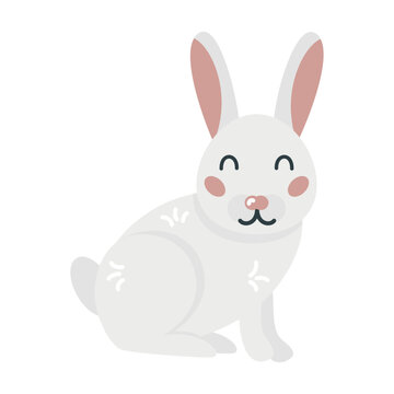 Cute cartoon hand drawn white hare on isolated white background. Character of the polar, tundra, forest animals for the logo, mascot, design.