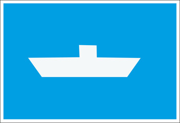 Panneau de signalisation fluviale carré sur fond bleu : ferry à courant libre	