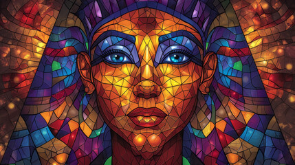 A digital mosaic portrays an Egyptian pharaoh with intricate detail and a spectrum of captivating colors.