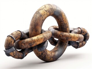 Fototapeta premium Close-up of a rusted chain, clipart isolated on white background