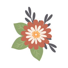 Spring flower collection with leaves, floral bouquets. Vector flowers flat. Spring botanical elements. Happy Easter. Folk style. Spring holiday