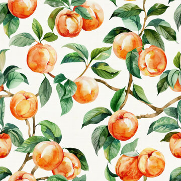 watercolor illustration of peaches with leaves