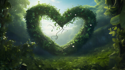 vines forming a heart, floral background