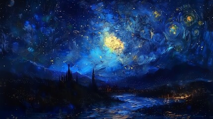 Obraz na płótnie Canvas Starry night sky with clouds and planets. AI generated background.