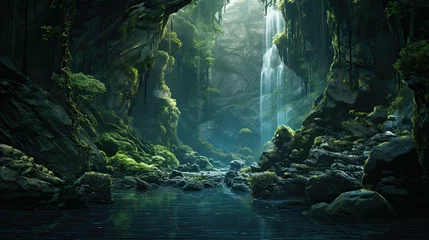 Foto op Plexiglas Waterfall in the park. AI generated art illustration. © Fire