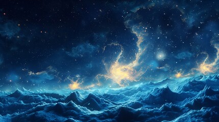 Fototapeta premium Starry night sky with clouds and planets. AI generated background.